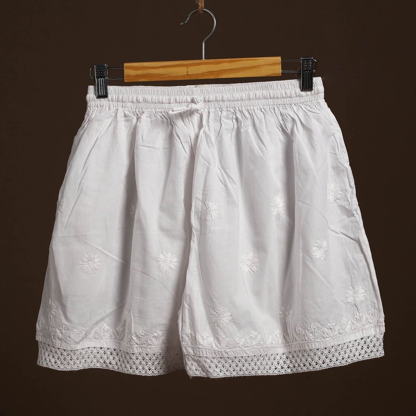 Buy White Cotton Hand Embroidery Chikankari Short