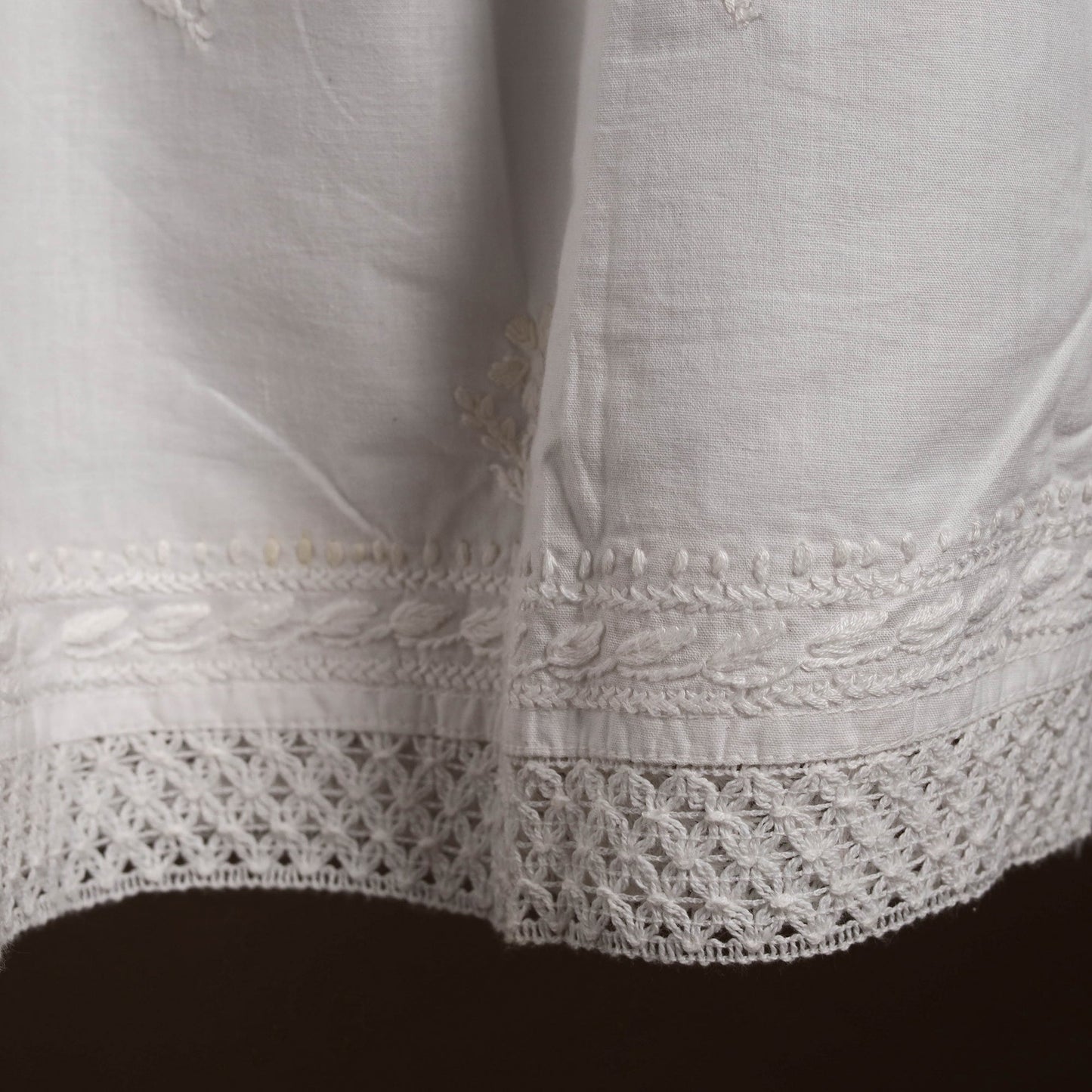 Buy White Cotton Hand Embroidery Chikankari Short