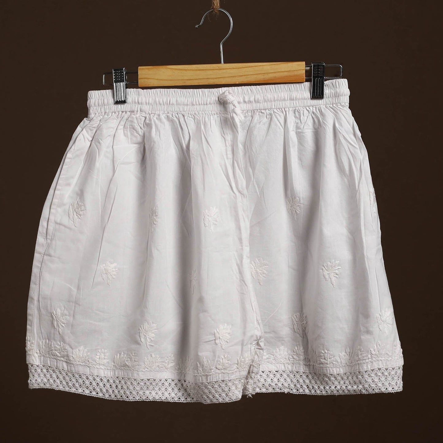 Buy White Cotton Hand Embroidery Chikankari Short