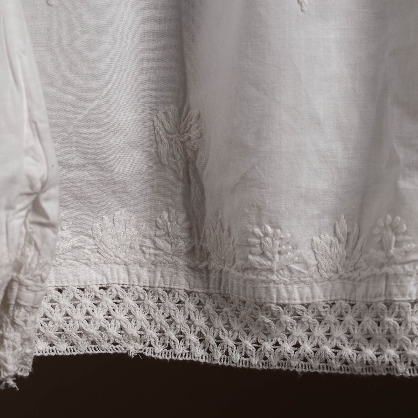 Buy White Cotton Hand Embroidery Chikankari Short