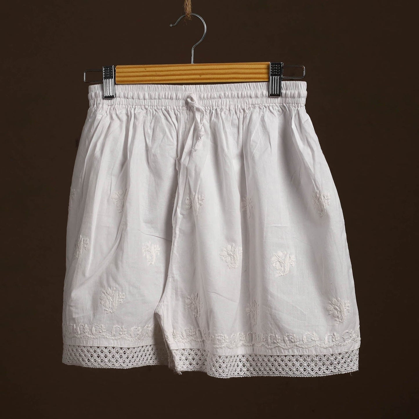 Buy White Cotton Hand Embroidery Chikankari Short