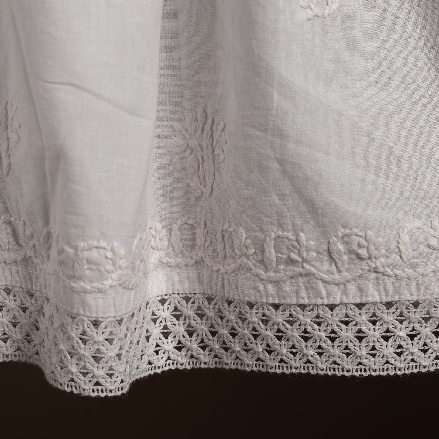 Buy White Cotton Hand Embroidery Chikankari Short