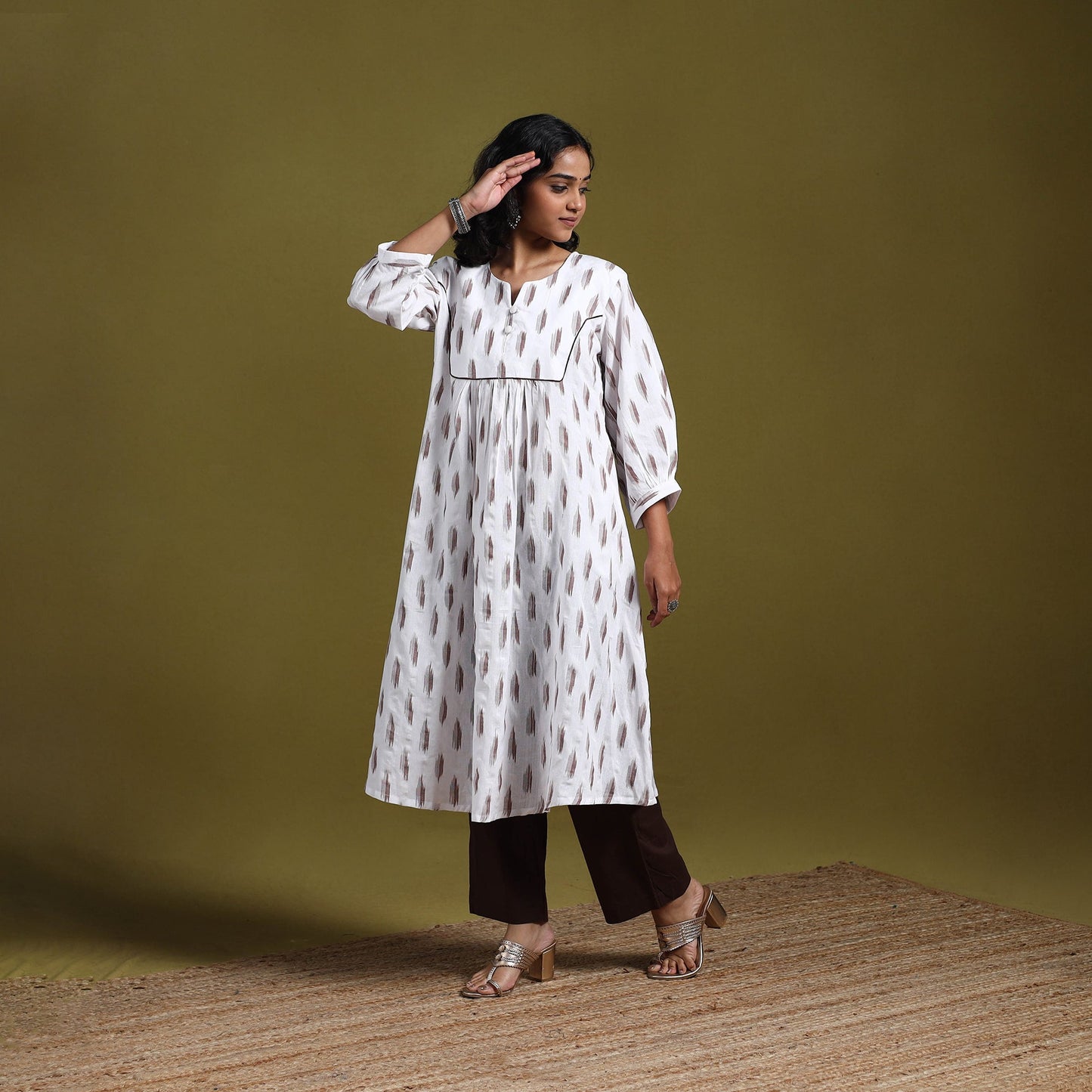 Cotton a-line pochampally ikat kurta for women 05