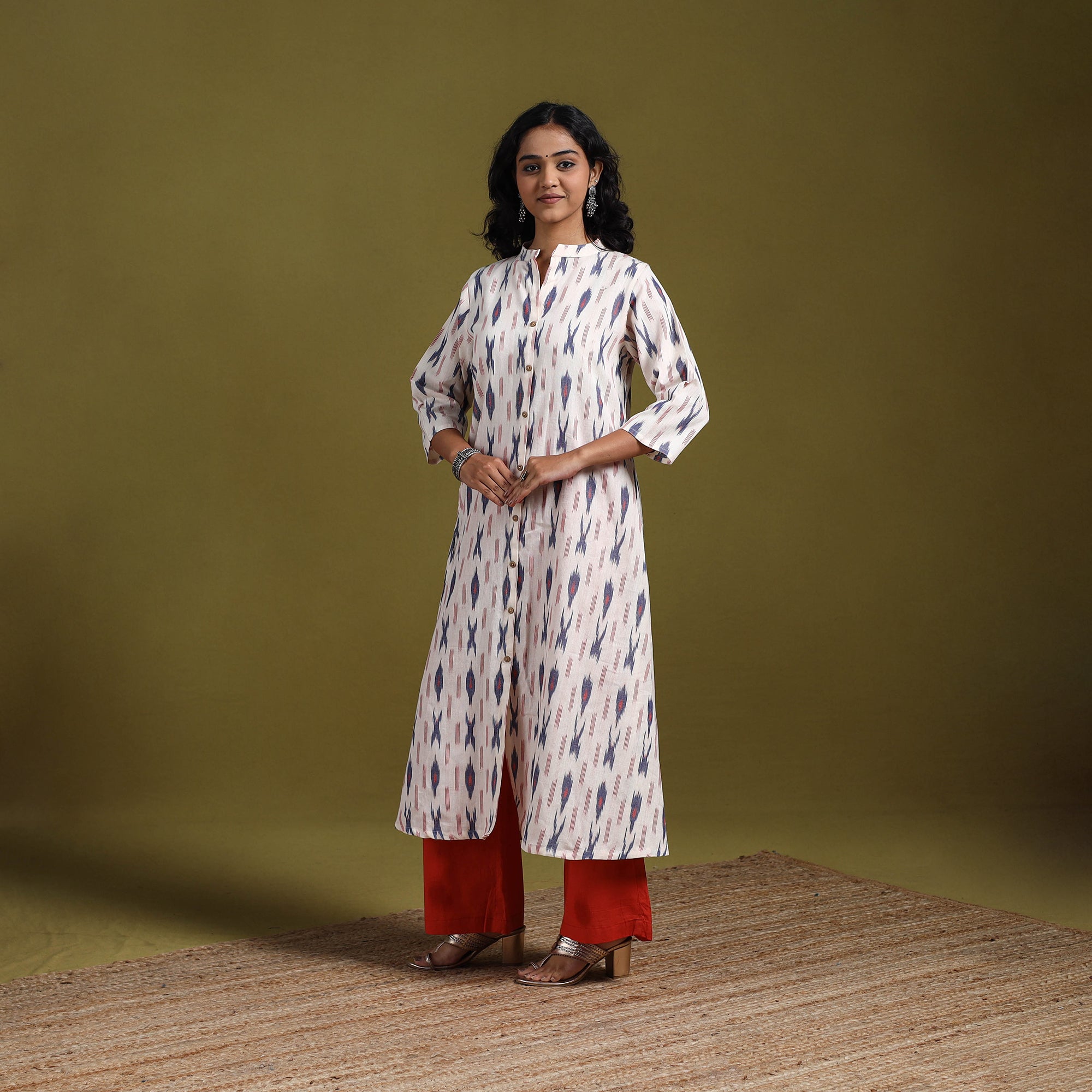 Brown - Cotton A-Line Pochampally Ikat Kurta 14