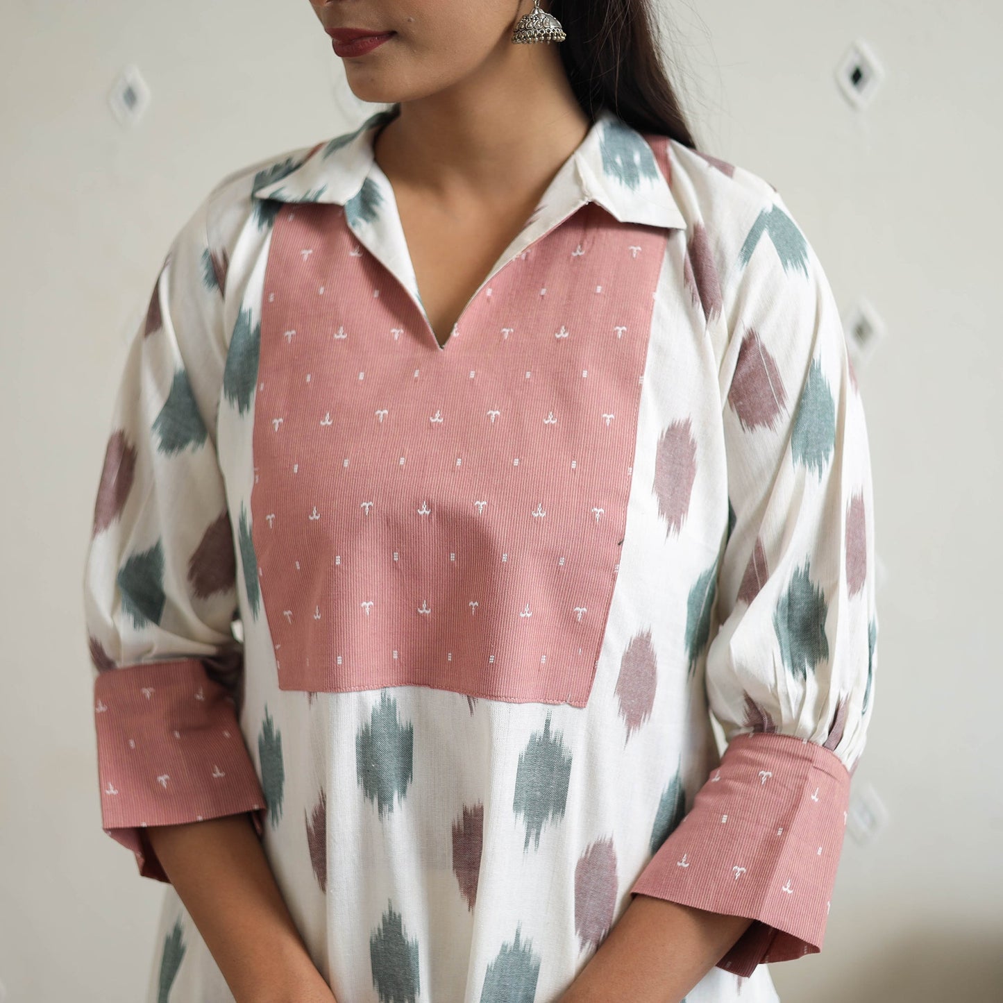 White Cotton Pochampally Ikat Kurta for Women