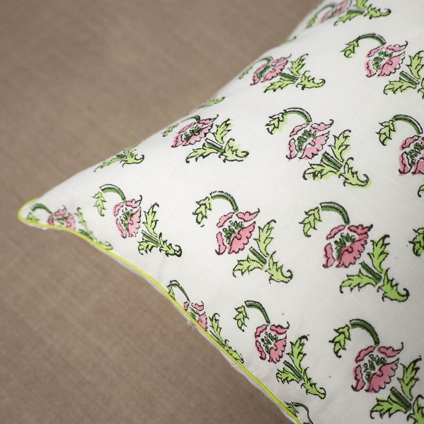 White - cotton sanganeri cushion cover (16 x 16 in) 05