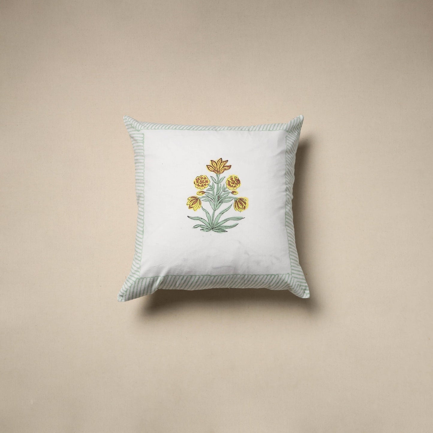 Cotton sanganeri cushion cover (16 x 16 in) 08 - handcrafted