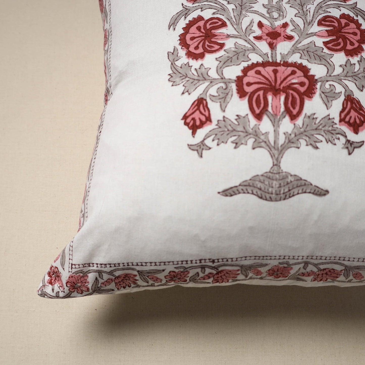 Cotton sanganeri cushion cover (16 x 16 in) 14 - handcrafted