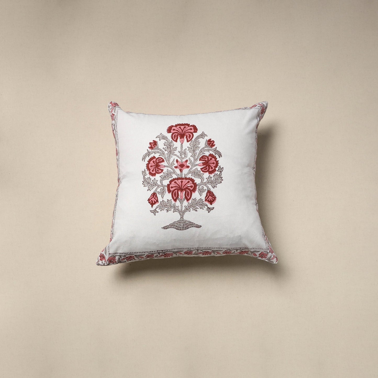 Cotton sanganeri cushion cover (16 x 16 in) 14 - handcrafted