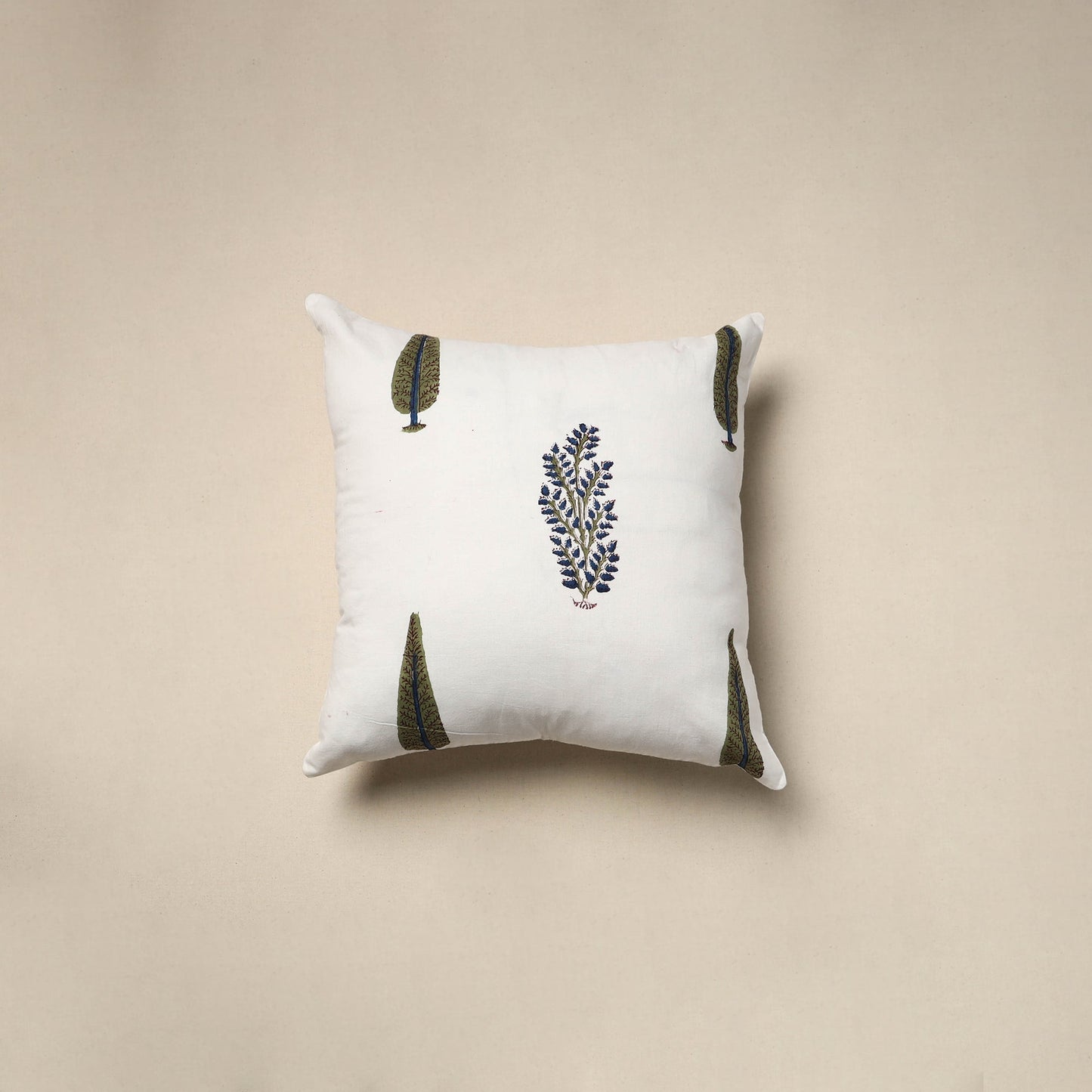 Cotton sanganeri cushion cover (16 x 16 in) 48 - handcrafted