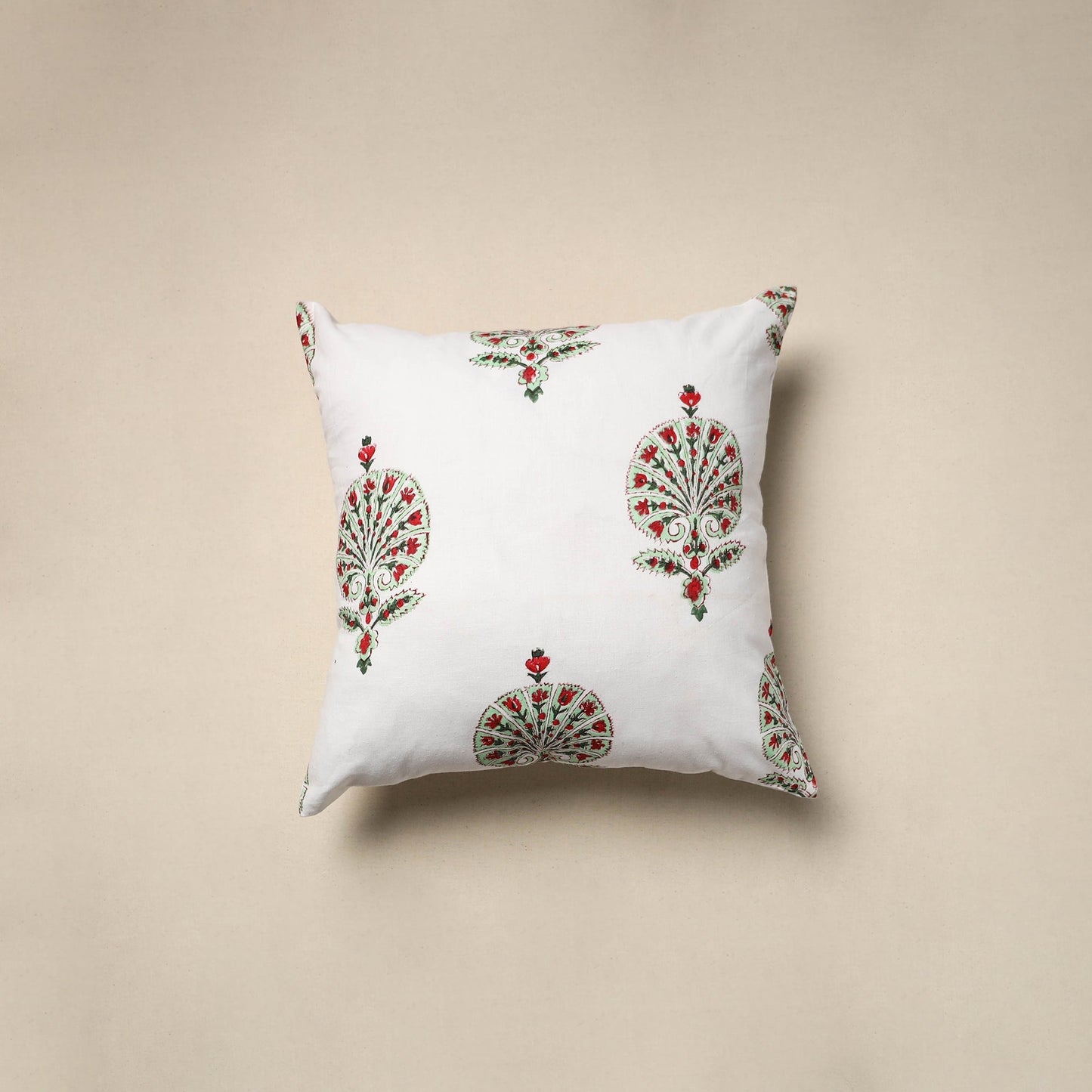 Cotton sanganeri cushion cover (16 x 16 in) 52 - handcrafted