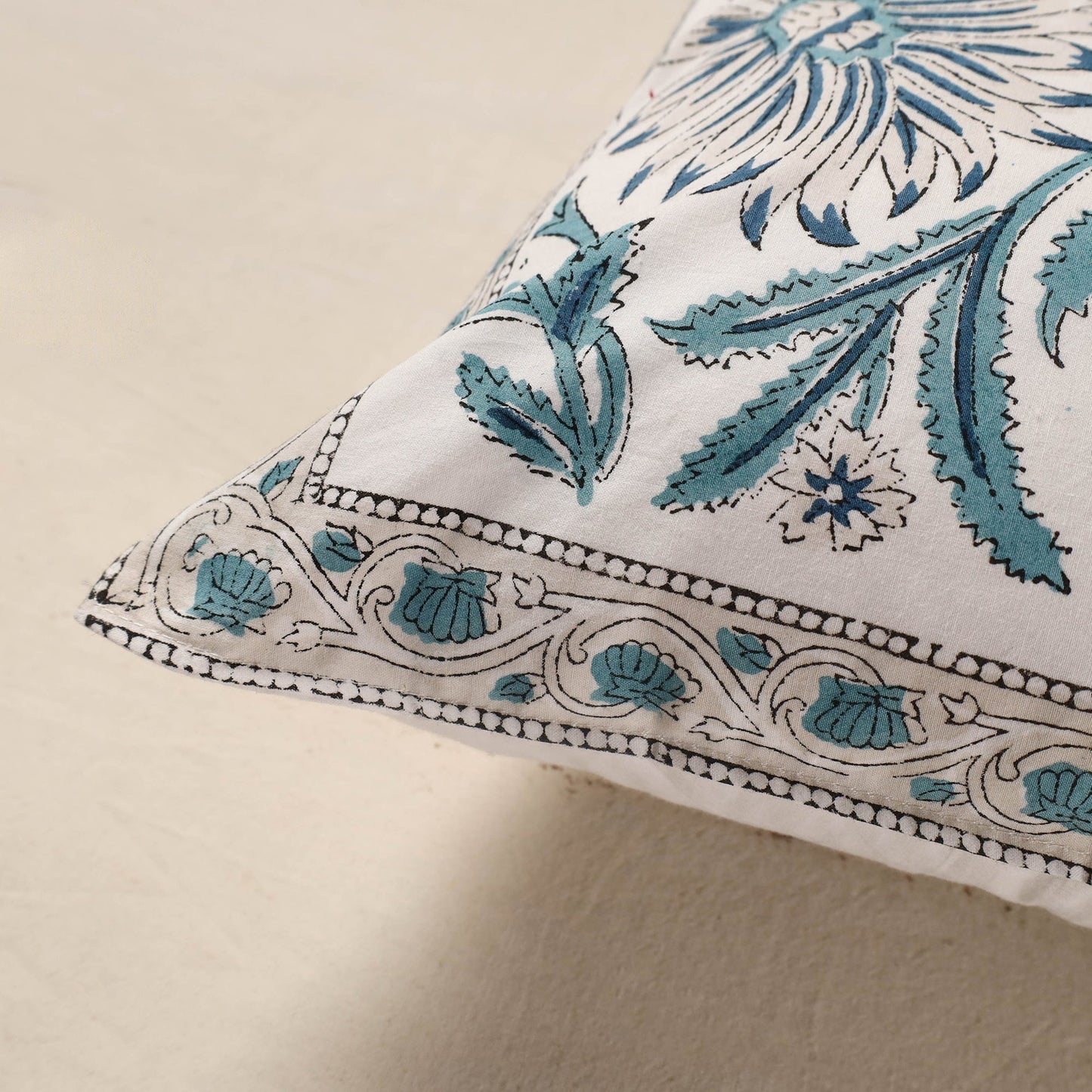 White - cotton sanganeri floral cushion cover (16 x 16 in)