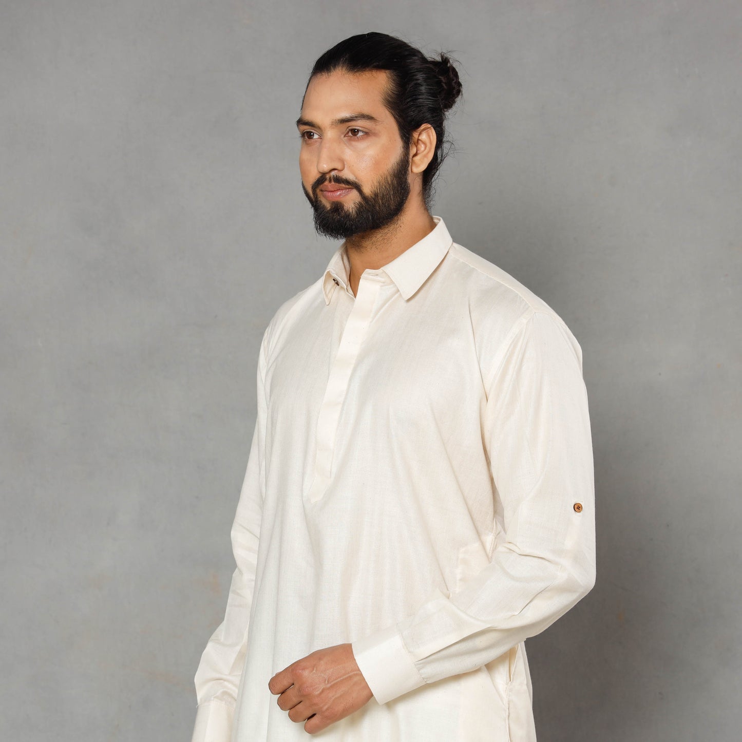 Cream - linen viscose plain men long pathani kurta