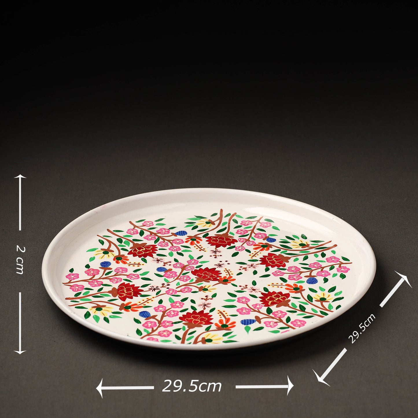 Floral White Handpainted Enamelware Stainless Steel Plate