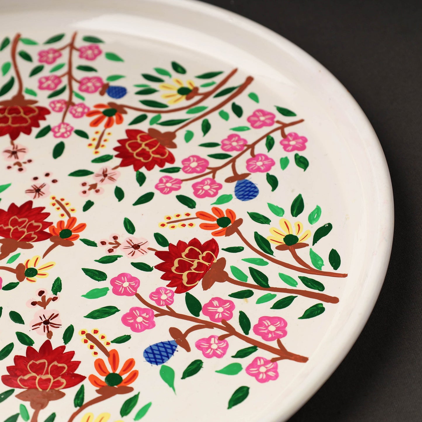 Floral White Handpainted Enamelware Stainless Steel Plate