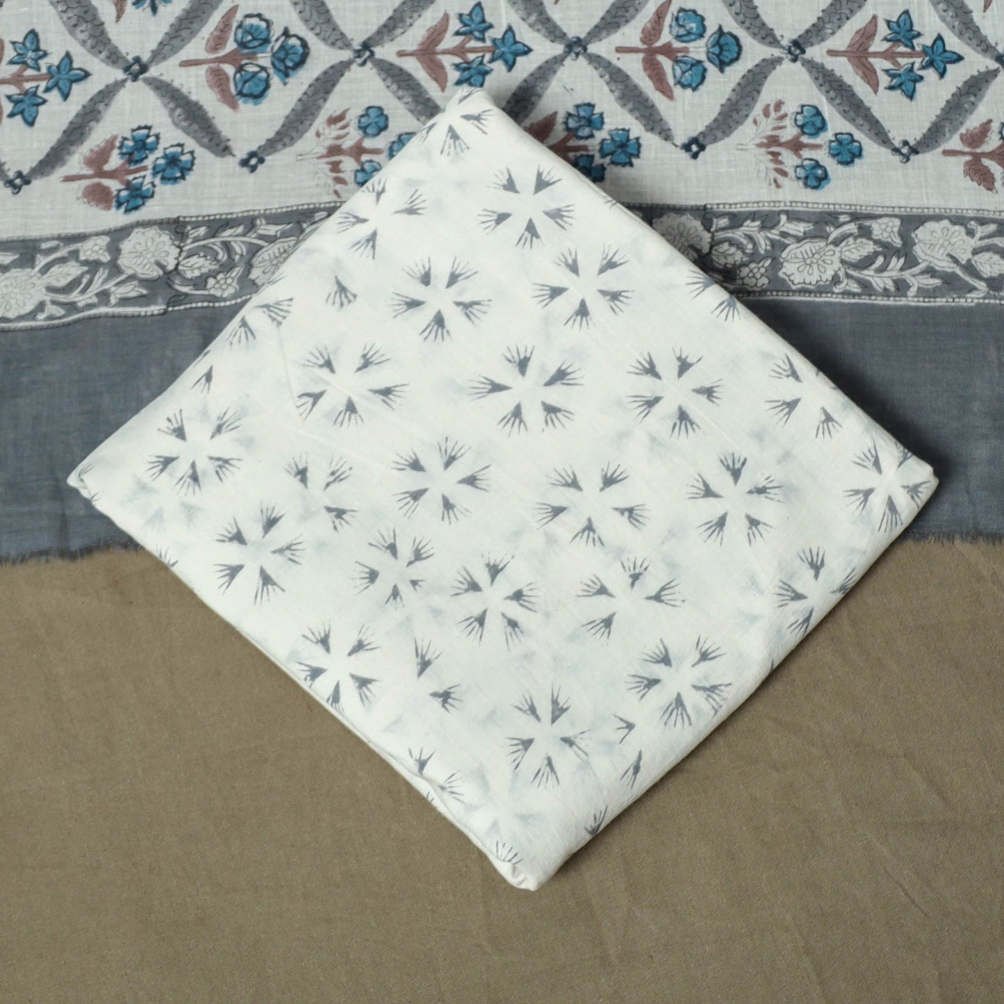 Hand block print cotton sanganeri 3pc unstitched dress
