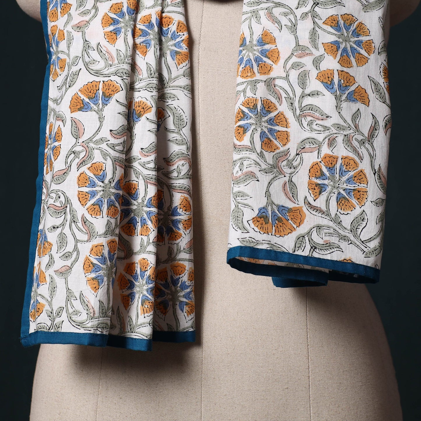 Hand block print cotton sanganeri stole 05 - handcrafted