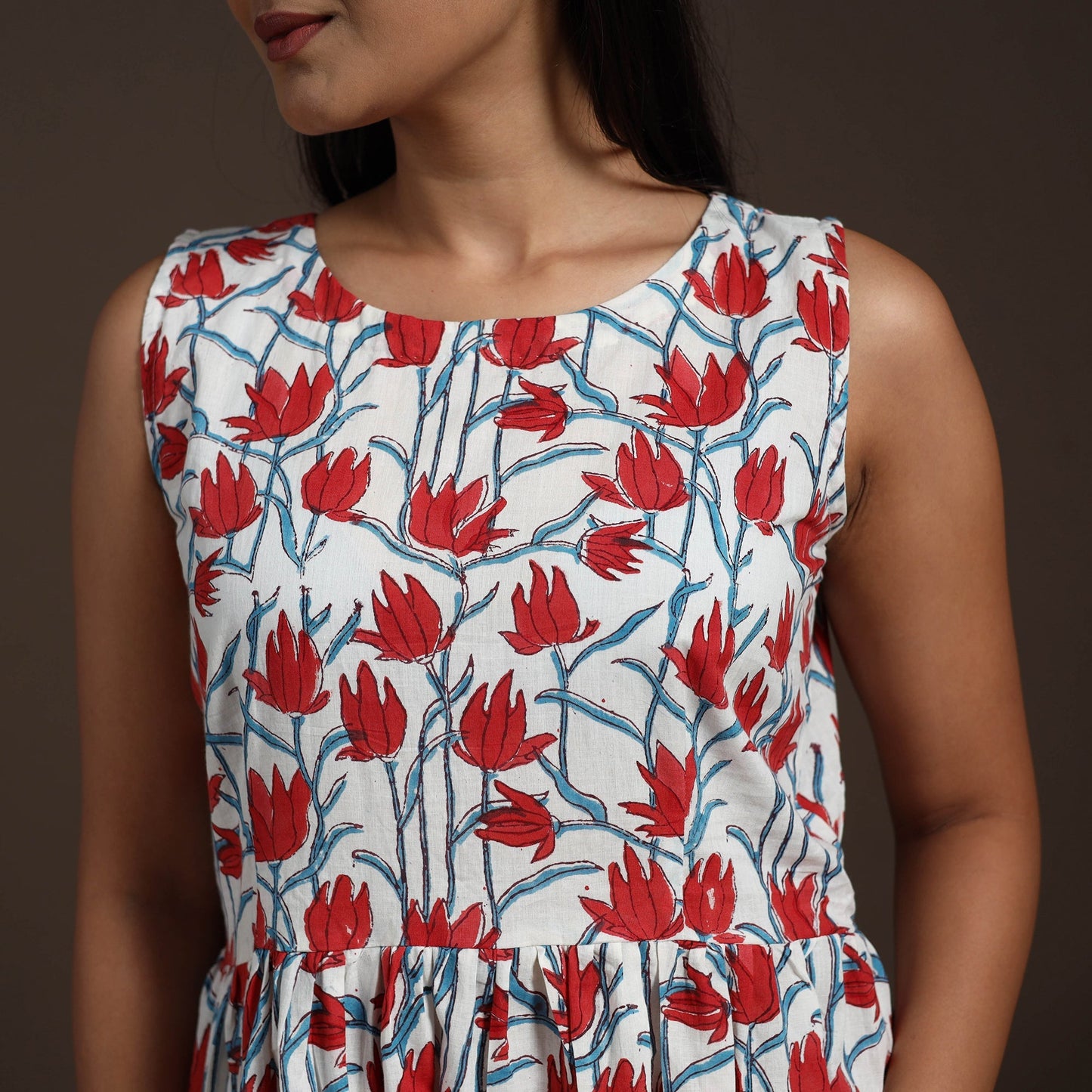 White - hand flared sanganeri dress 13 - handcrafted