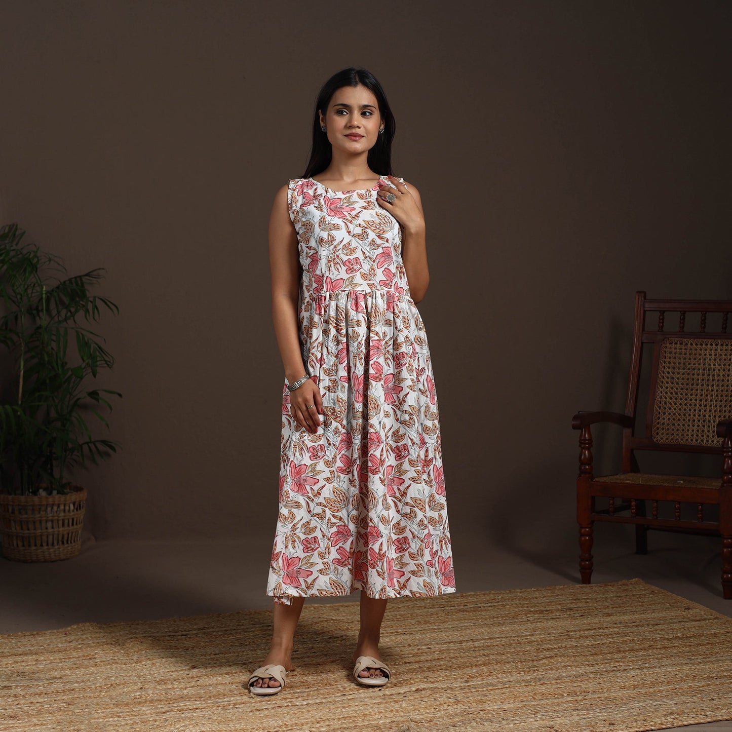White - hand flared sanganeri dress 14 - handcrafted