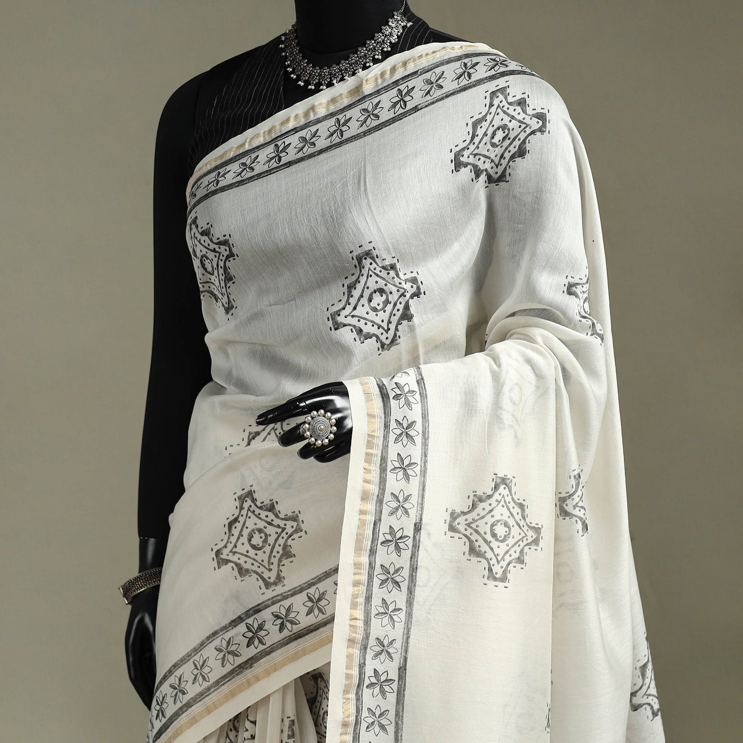 Hand block print natural dyed chanderi silk akola saree 06