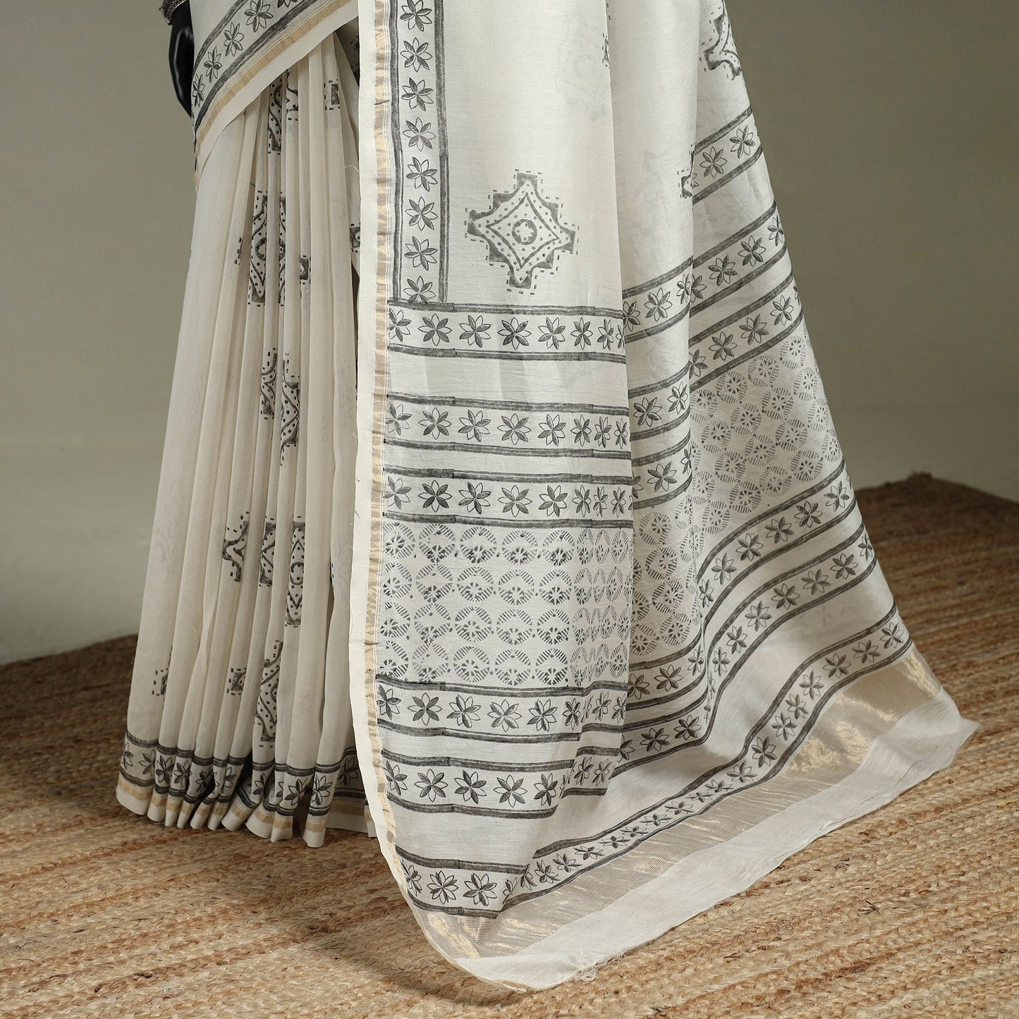 Hand block print natural dyed chanderi silk akola saree 06