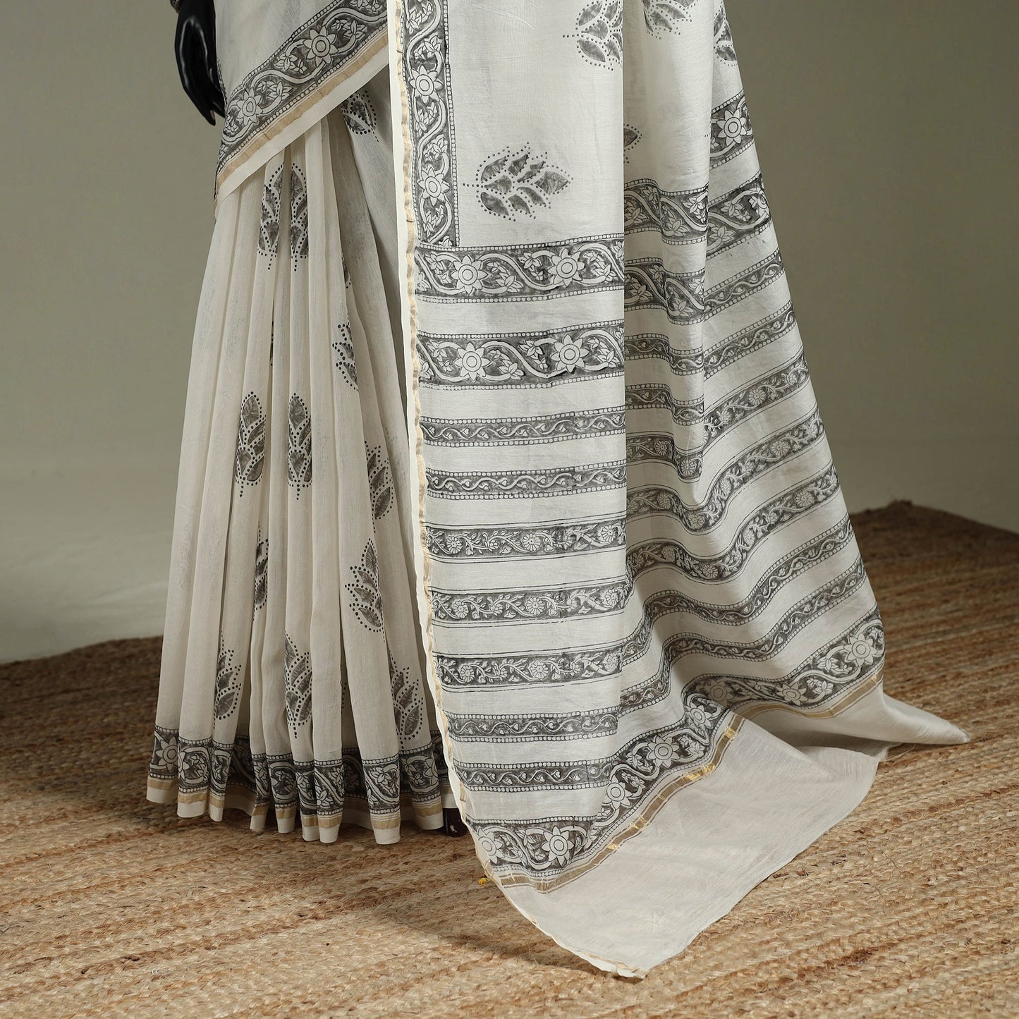 Hand block print natural dyed chanderi silk akola saree 09