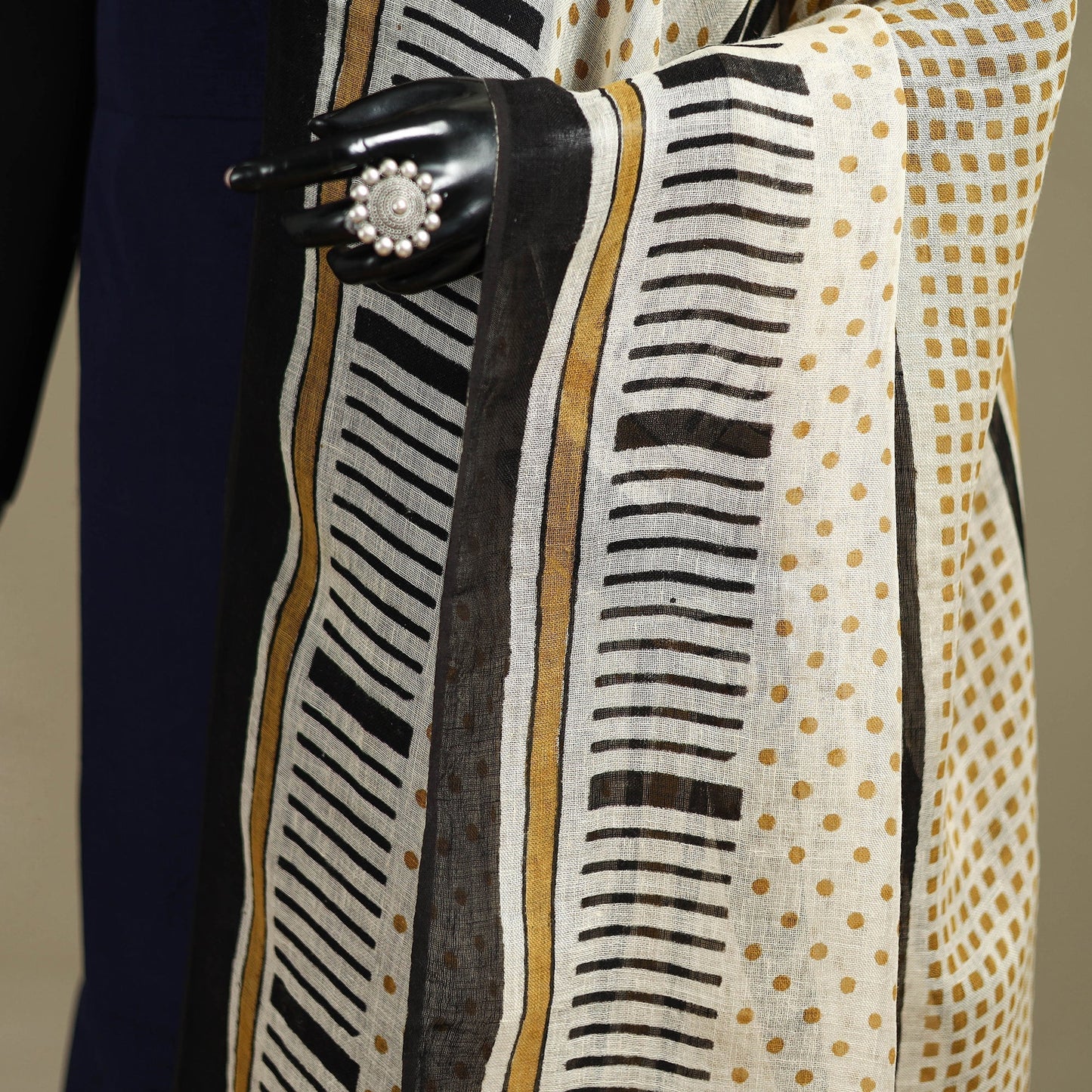 Hand natural dyed linen dupatta with tassels 04