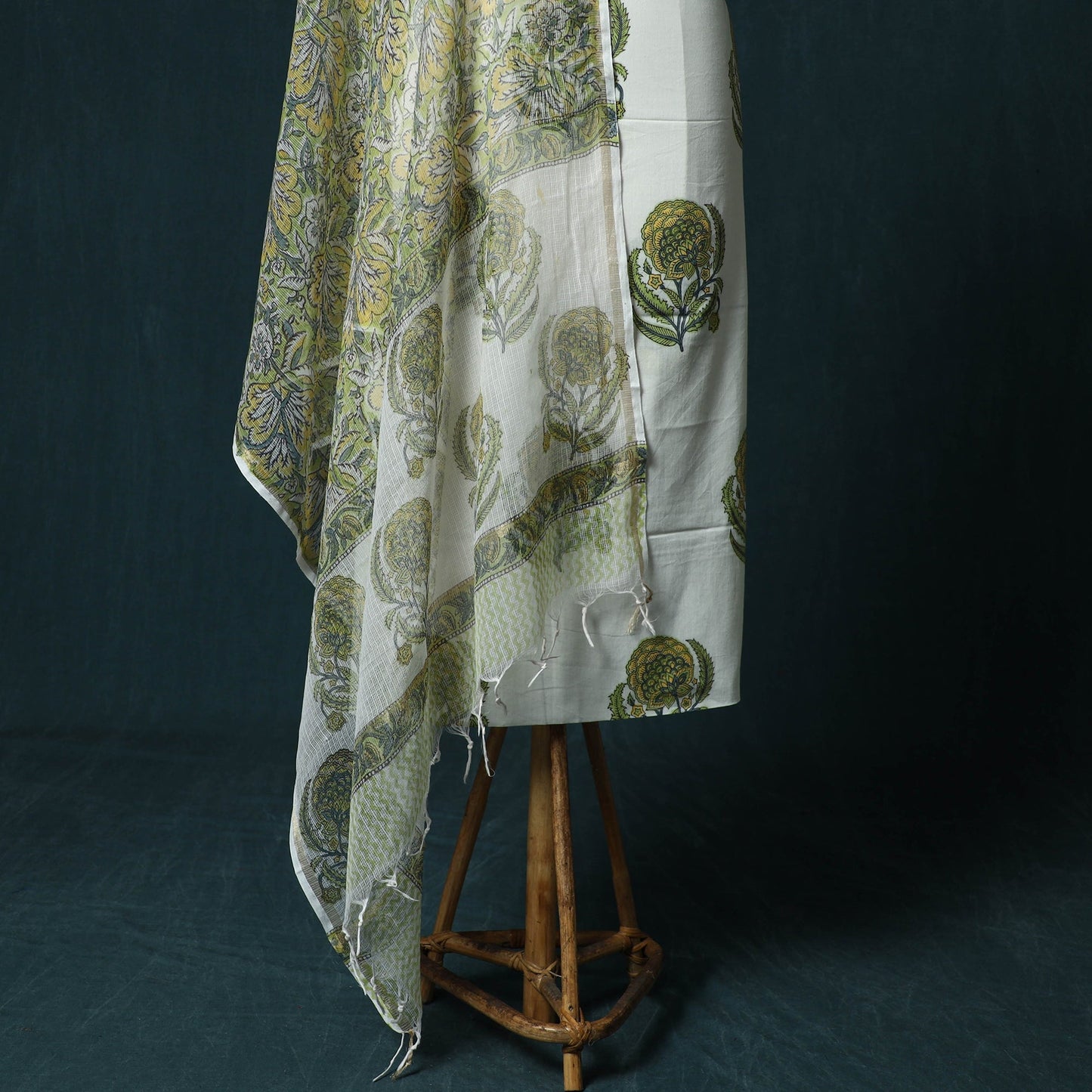 Hand block print sanganeri cotton 3pc unstitched dress