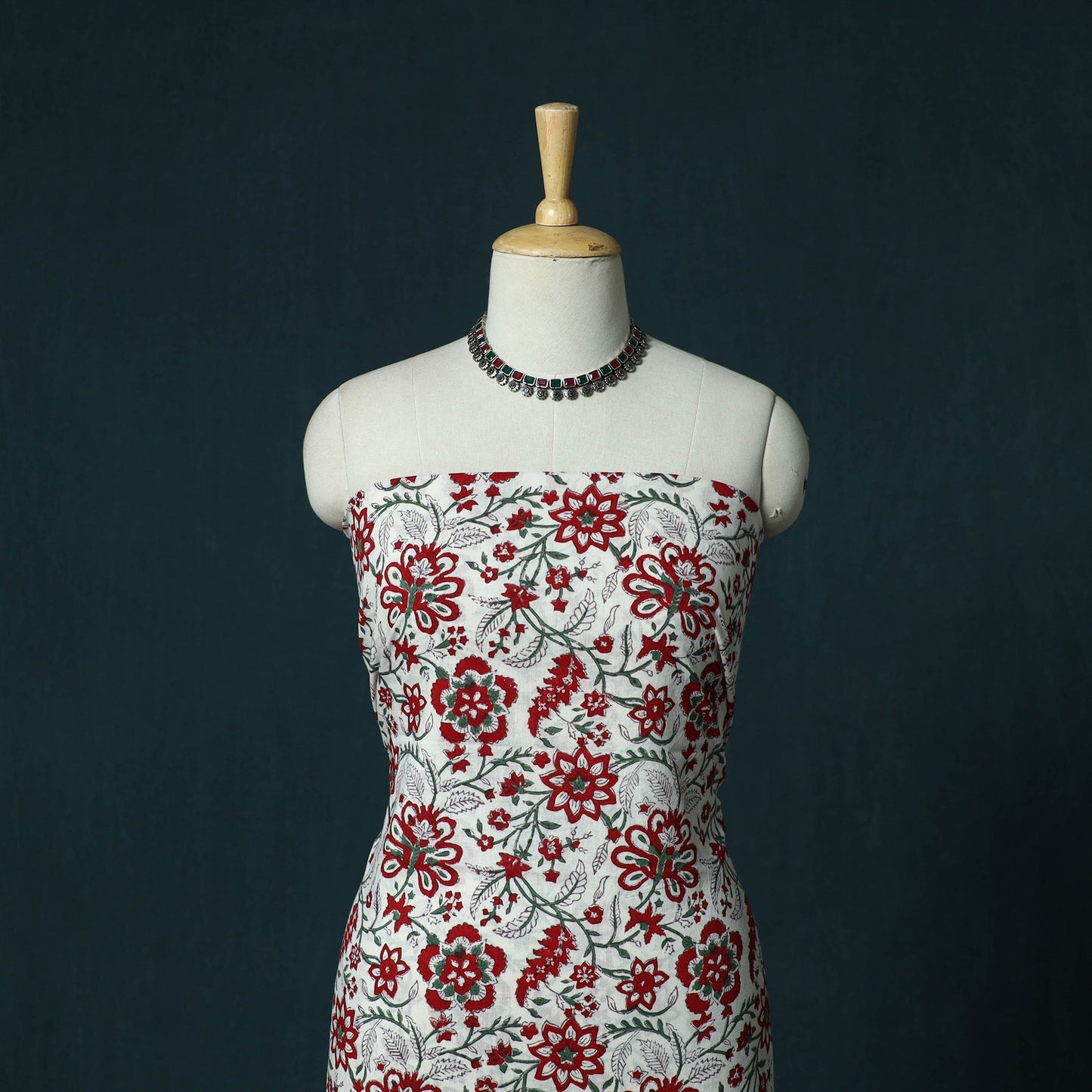 Hand block print sanganeri cotton 3pc unstitched dress