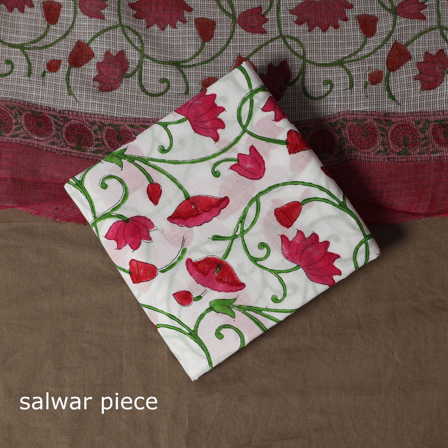 Hand block print sanganeri cotton 3pc unstitched dress