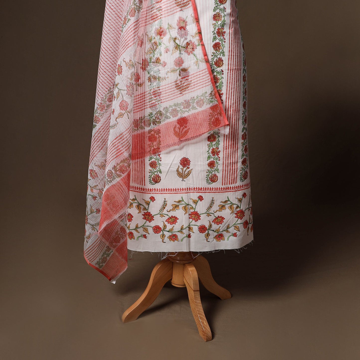Hand block print sanganeri cotton 3pc unstitched dress