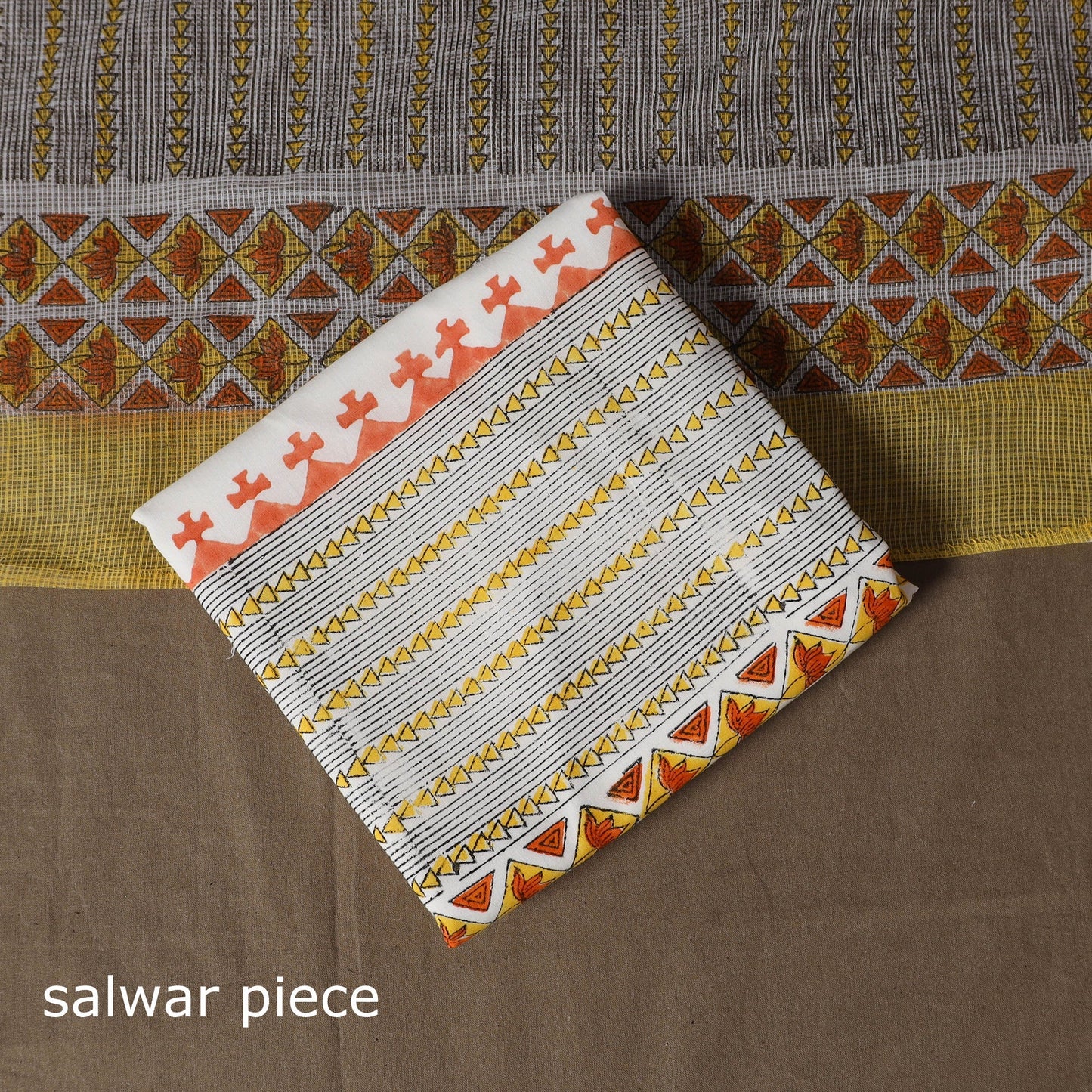Hand block print sanganeri cotton 3pc unstitched dress