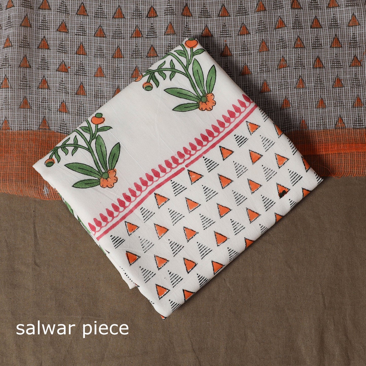 Hand block print sanganeri cotton 3pc unstitched dress