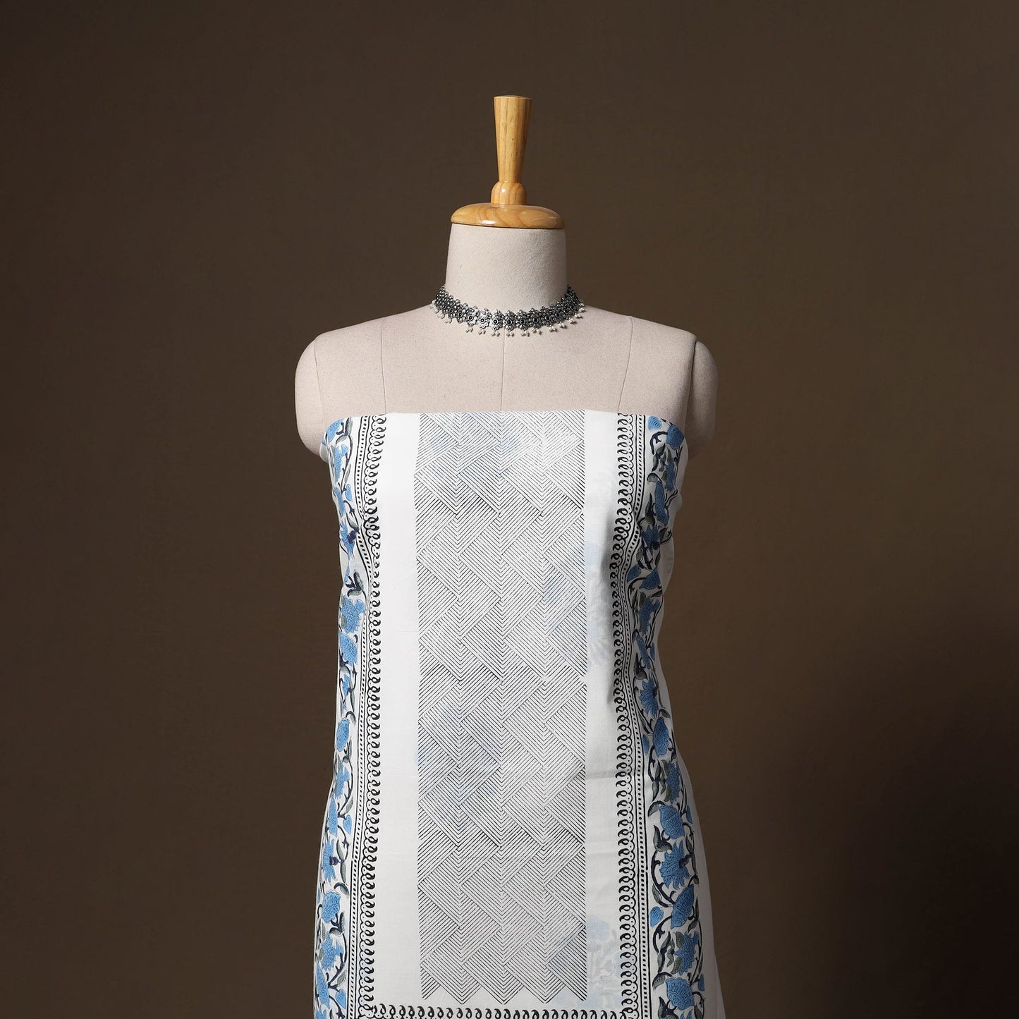 Hand block print sanganeri cotton 3pc unstitched dress