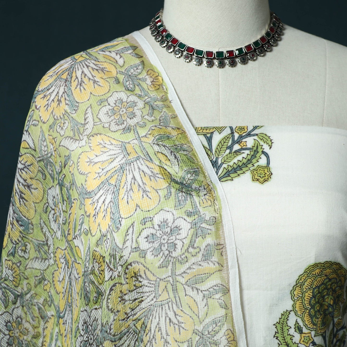 Hand block print sanganeri cotton 3pc unstitched dress