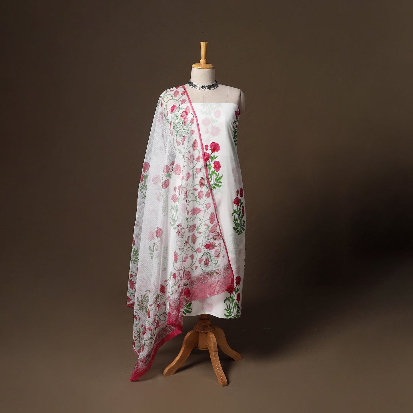 Hand block print sanganeri cotton 3pc unstitched dress