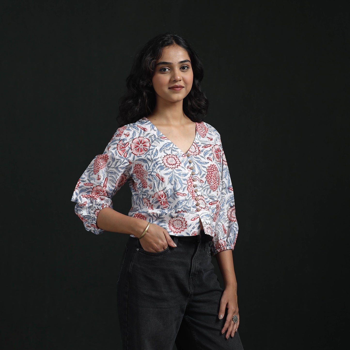 Hand block sanganeri print cotton floral crop top 09