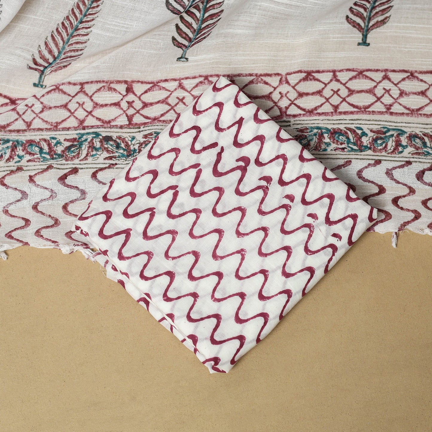 Hand sanganeri linen 3pc unstitched dress material 01