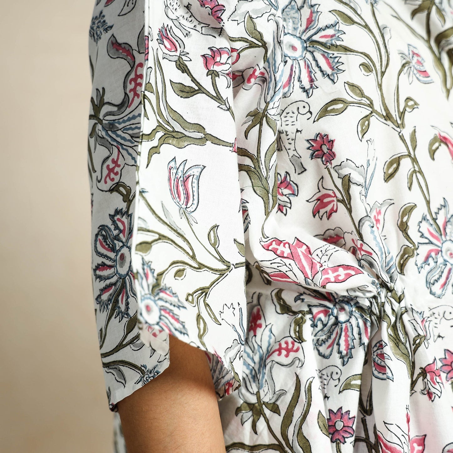 Hand Block Printed Cotton Kaftan & Pyjama Night Suit Set