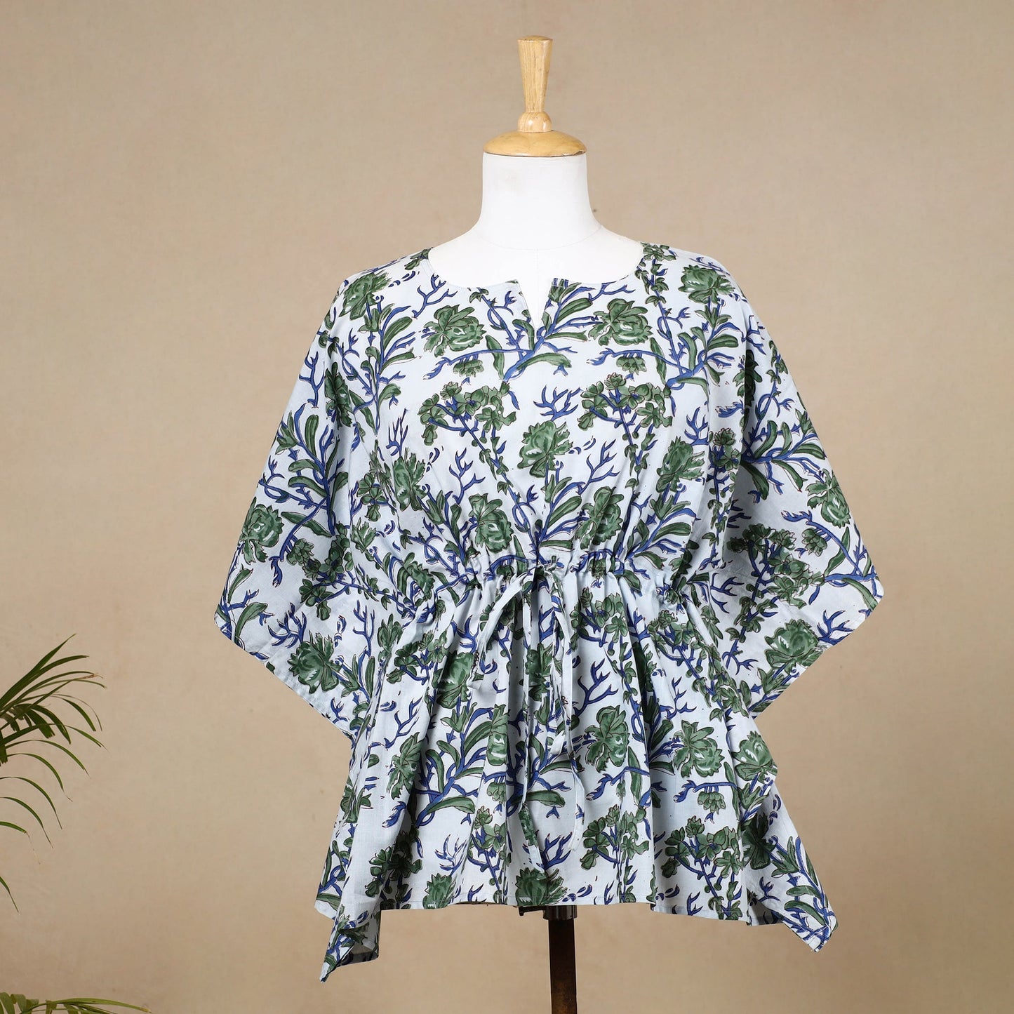 Hand Block Printed Cotton Kaftan with Tie-Up Waist