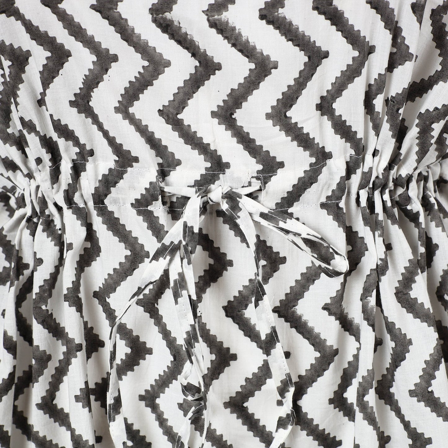 Hand Block Printed Cotton Kaftan with Tie-Up Waist