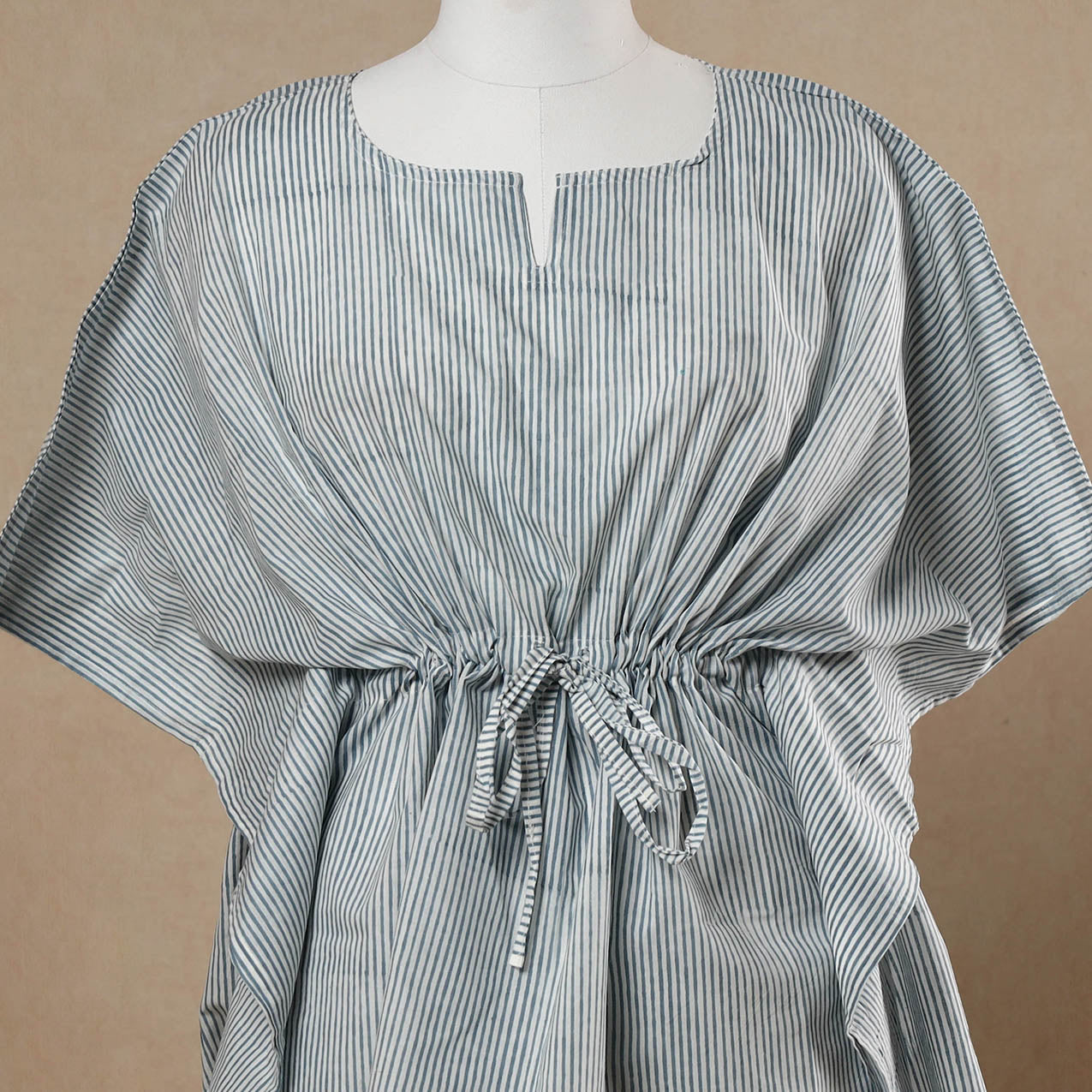 Hand Block Printed Cotton Kaftan with Tie-Up Waist