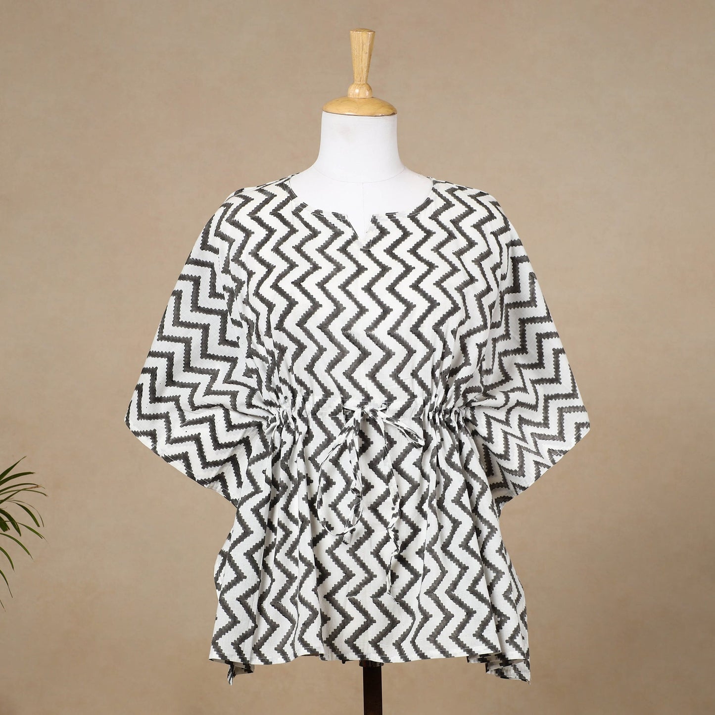 Hand Block Printed Cotton Kaftan with Tie-Up Waist