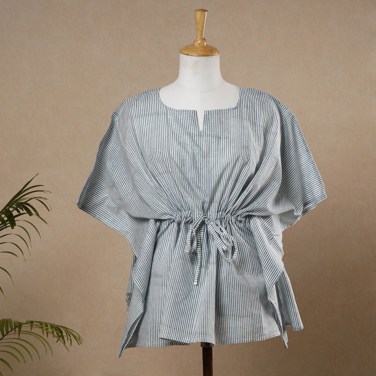 Hand Block Printed Cotton Kaftan with Tie-Up Waist