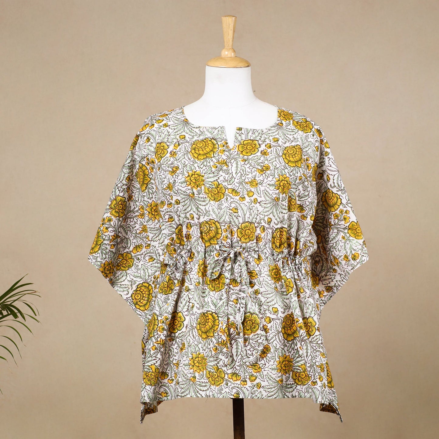 Hand Block Printed Cotton Kaftan with Tie-Up Waist