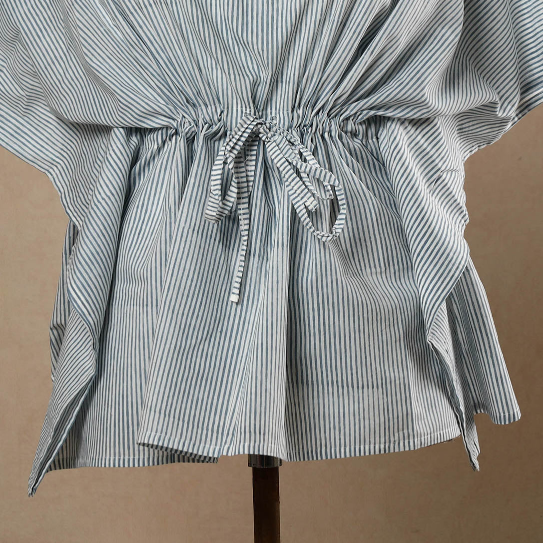 Hand Block Printed Cotton Kaftan with Tie-Up Waist