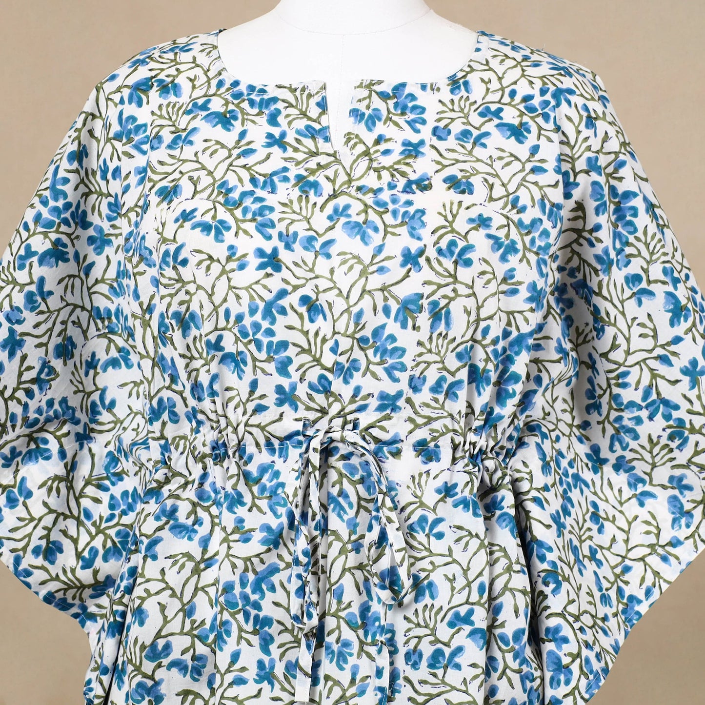 Hand Block Printed Cotton Kaftan with Tie-Up Waist