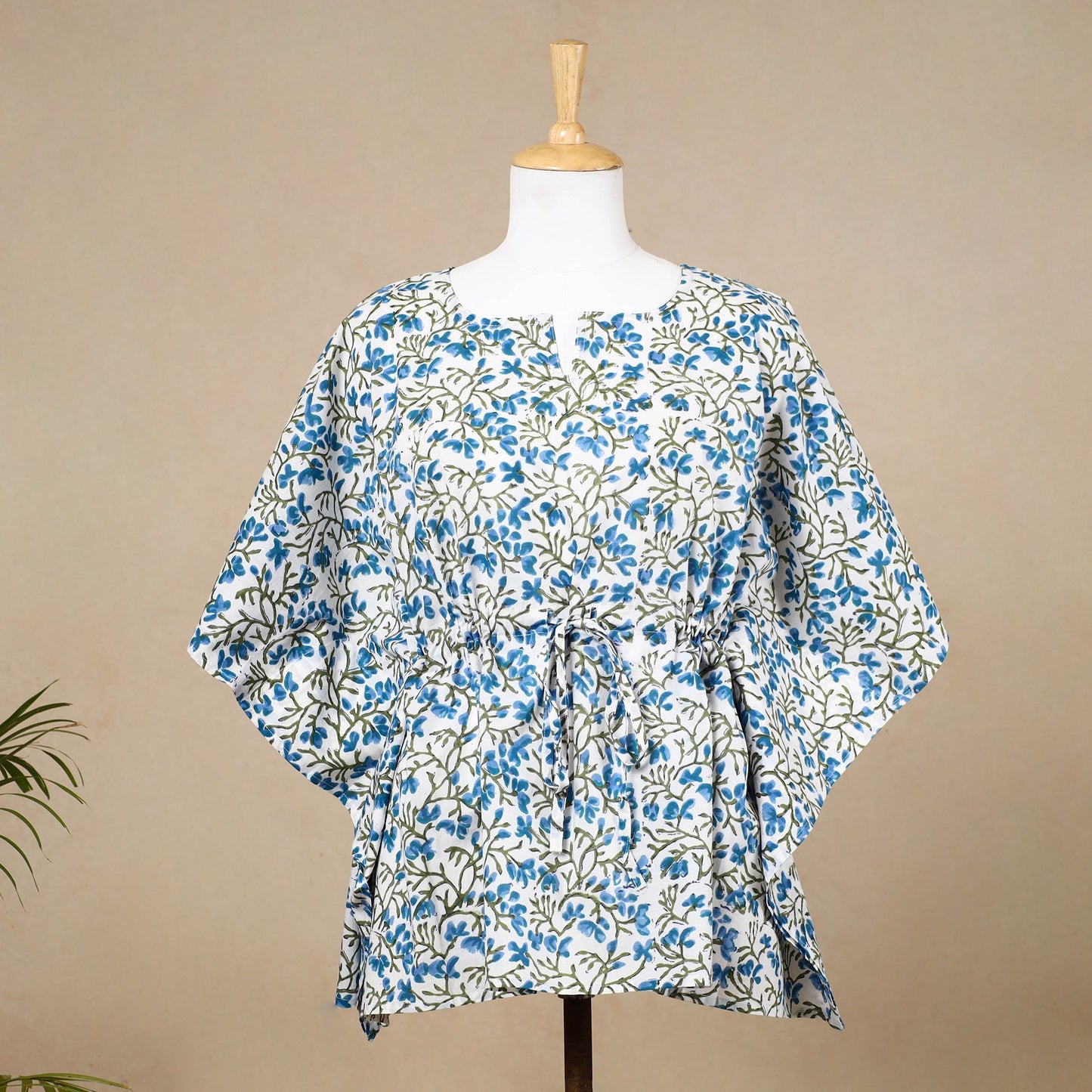 Hand Block Printed Cotton Kaftan with Tie-Up Waist
