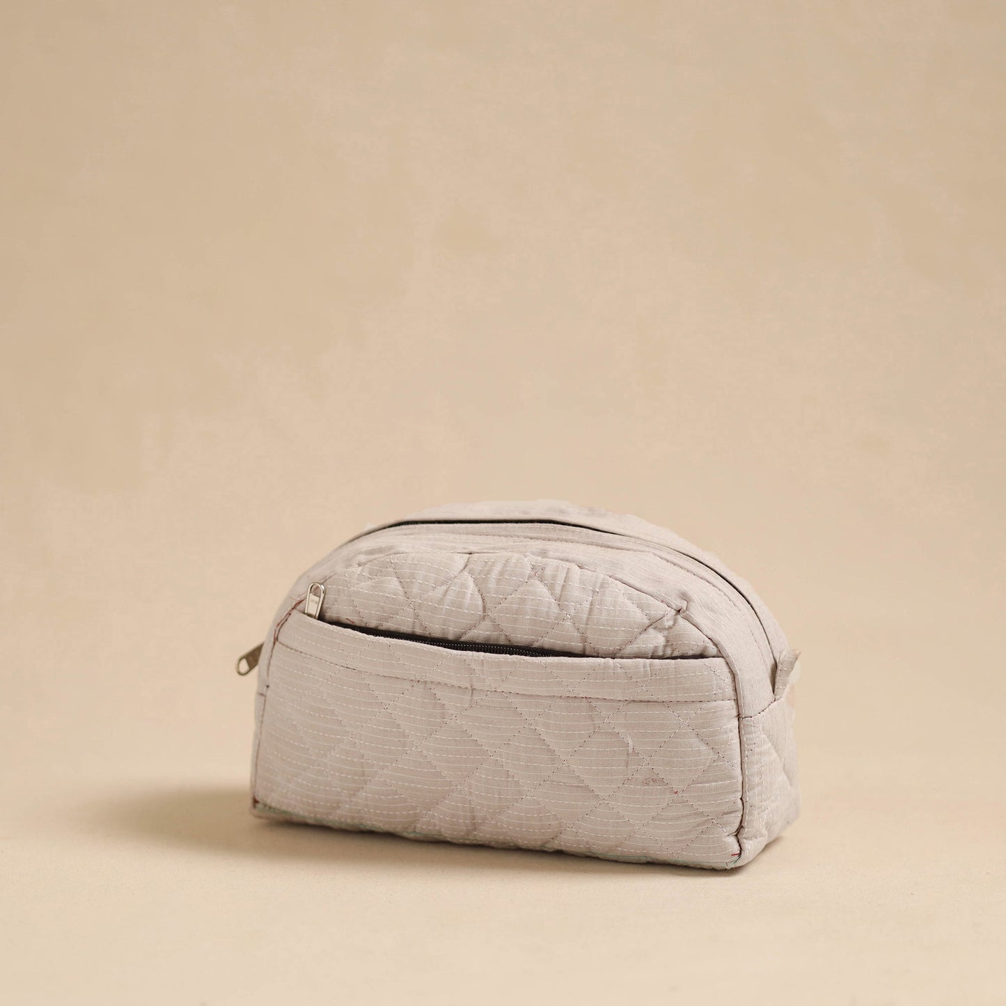 White Handcrafted Cotton Quilted Cosmetic Pouch