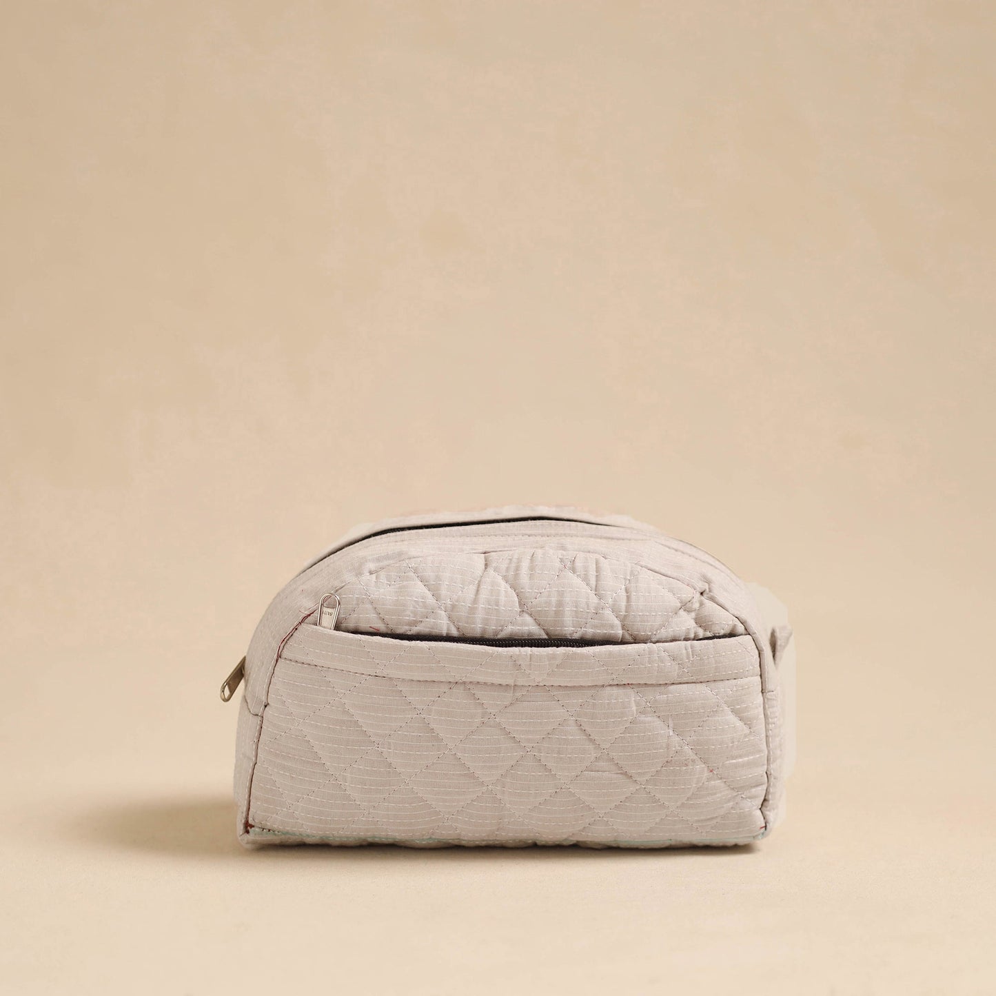 White Handcrafted Cotton Quilted Cosmetic Pouch